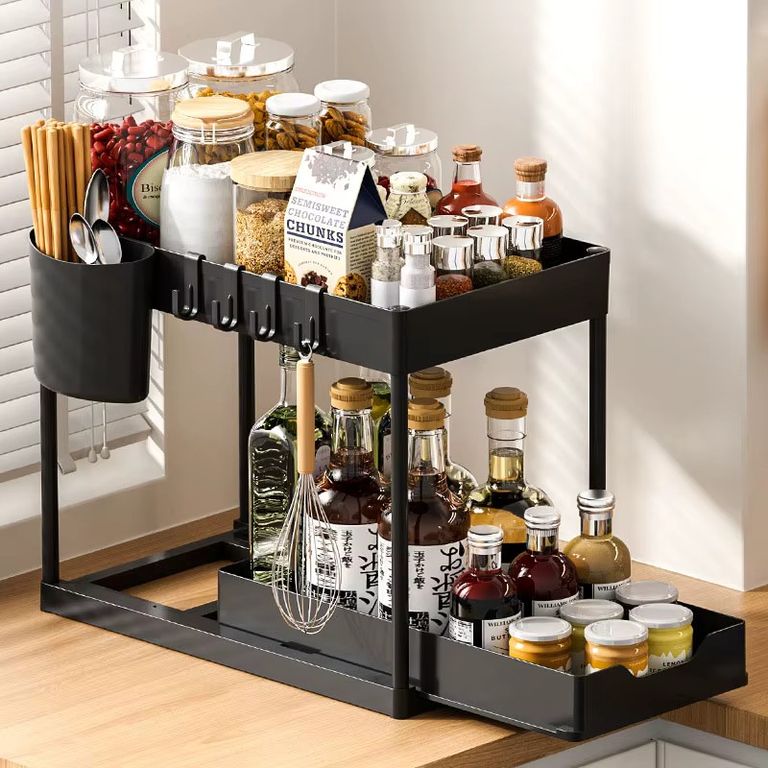 Estante Organizador Multiusos De 2 Niveles Con Bandeja Deslizante - Negro