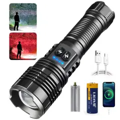 LIDIMI - Linterna LED Táctica 30W de Largo Alcance Recargable USB con Función Power Bank