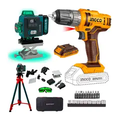 INGCO TOOLS - Combo Nivel Láser + Taladro Inalámbrico Con 1 Bat Ingco