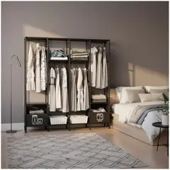 GENERICO - Ropero Colgador Multifuncional Organizador de Ropa 4 Cuerpos 170x170x39cm - Negro