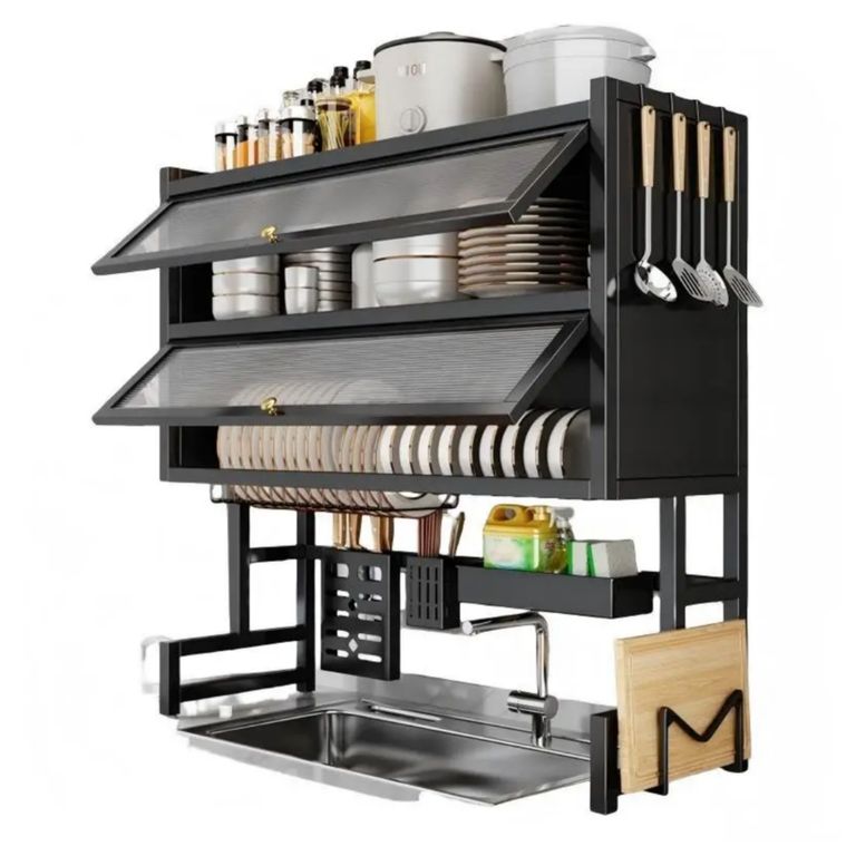 Organizador escurridor de platos 3 niveles con tapa 85 cm