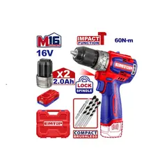EMTOP - TALADRO PERCUTOR BRUSHLESS CHUCK METÁLICO 16V 60NM 2 AH (x2) ECIDL16682 -