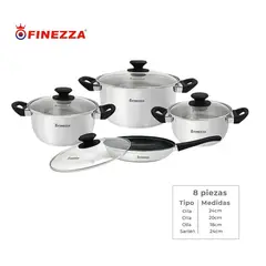 FINEZZA - JUEGO DE OLLAS DE 8 PIEZAS DE ACERO INOXIDABLE  FINEZZA