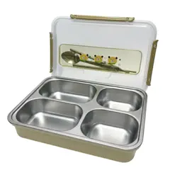 GENERICO - TAPER DE 4 COMPARTIMIENTOS DIVISIONES CON CUCHARA Y PALILLOS CUBIERTOS DISEÑO KAWAII