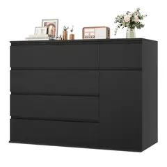 DIBA MUEBLES - Cómoda Amplia con 5Cj Blanco Sarah Negro DIBA Muebles