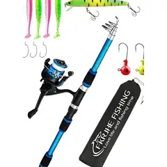 GENERICO - CAÑA DE PESCAR CON SEÑUELOS NEGRO AZUL MBOLSA