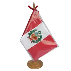 PERU - Bandera de Peru para Escritorio 21x14cm Con Base y Asta de Madera