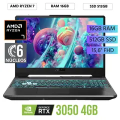 ASUS - Laptop Asus TUF A15 AMD Ryzen 7-7445HS Ram 16Gb SSD 512Gb RTX 3050 15.6" FHD Win
