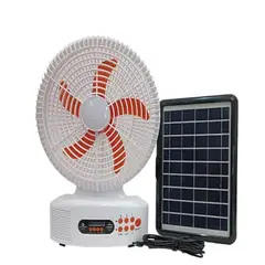 SEISA - VENTILADOR SOLAR RECARGABLE AC/DC DE 12 PULGADAS CON PARLANTE BLUETOOTH Y LUZ LED