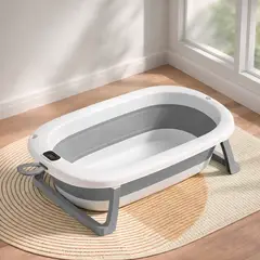 GENERICO - Tina Infantil Plegable con Termometro - Bañera para Bebe Color Gris