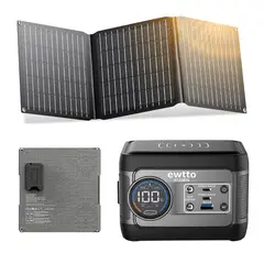 EWTTO - Power Station Portátil 100W con Panel Solar Incluido y Onda Pura 220V