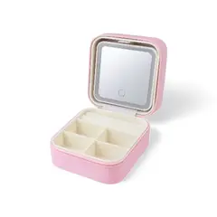 GENERICO - Organizador de Joyas Maquillaje de Viaje con Espejo y Luces LED Recargable Mini Joyero Personal