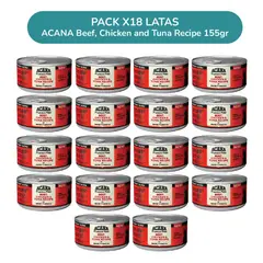 ACANA - Pack 18 Latas ACANA Premium Paté Res, Pollo y Atún 155 g – Comida Húmeda para Gatos