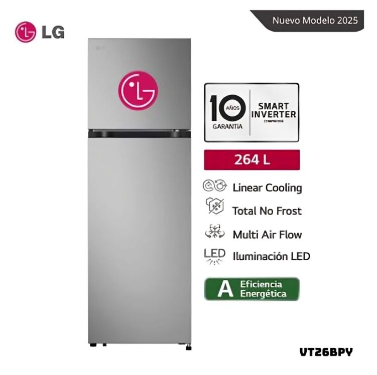 REFRIGERADORA LG 264 L TOP FREEZER PLATEADO - VT26BPY