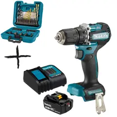 MAKITA - Taladro Percutor 1/2″ 18V LXT BL Incluye 1 Bat y Carg DHP487SF + 1 SET DE ACCESORIOS