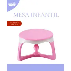 GENERICO - MESA DE COMEDOR REDONDA PARA BEBÉ - COLOR ROSADO