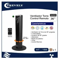 TREVELY - VENTILADOR DE TORRE CON CONTROL REMOTO VT-155