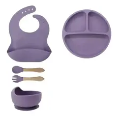 GENERICO - SET DE ALIMENTACIÓN CON CUCHARA SILICONA 5 PIEZAS LILA