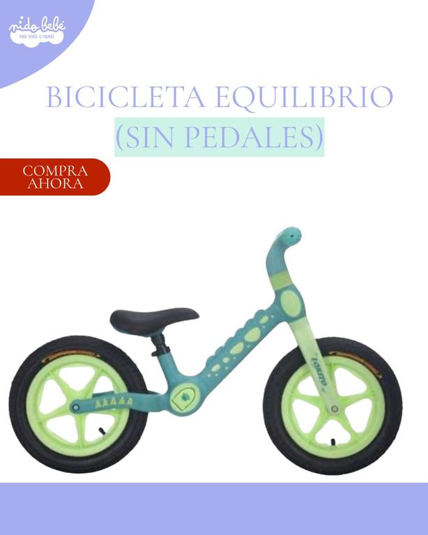 Bicicleta De Equilibrio Sin Pedales Infantil Diseño Dino - VERDE