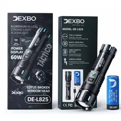 GENERICO - Linterna Táctica con Zoom DEXBO 60W Recargable Type-C Zoom Modelo DE-L825