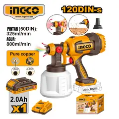 INGCO TOOLS - CSGLI20042 PISTOLA PULVERIZADORA PARA PINTAR 20V + 1 BAT 2.0AH + CARGADOR