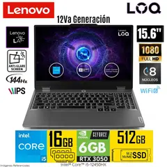 LENOVO - Laptop Lenovo Gamer LOQ Intel Core i5 12450HX 16GB RAM 512GB SSD 6GB RTX 3050 15.6" FHD