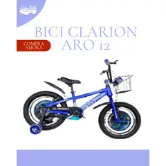 GENERICO - BICICLETA PARA NIÑO ARO 12 «CLARION» CON CANASTA AZUL