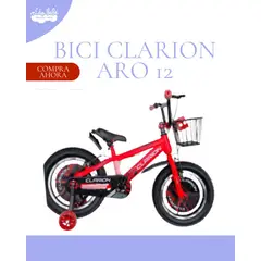 GENERICO - BICICLETA PARA NIÑO ARO 12 «CLARION» CON CANASTA ROJO