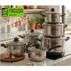 FACUSA - Juego de Ollas 12 Piezas con tapa de Vidrio