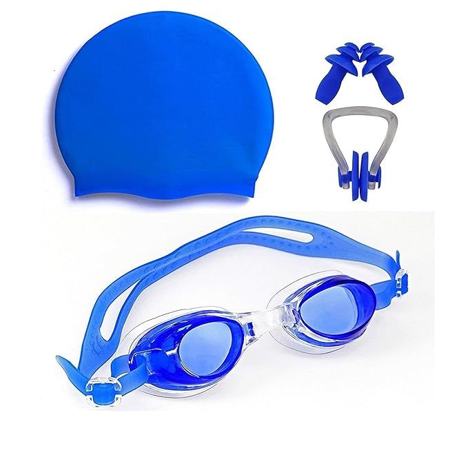 KIT DE LENTES NATACIÓN CON TAPON OÍDOS + GORRO LICRA NIÑOS Azul