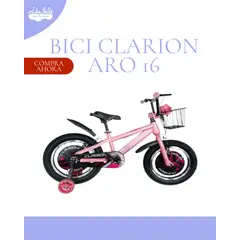 GENERICO - BICICLETA PARA NIÑA ARO 16 «CLARION» CON CANASTA PINK