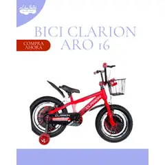 GENERICO - BICICLETA PARA NIÑO ARO 16 «CLARION» CON CANASTA ROJO