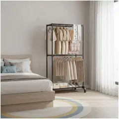 GENERICO - Colgador Organizador de Ropa y Zapatos 2 Niveles 4 Barras 180x73x44cm - Negro