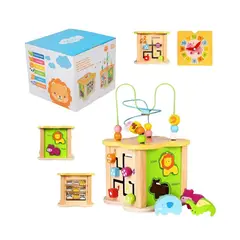 GENERICO - Juguete Montessori Cubo de Actividades de Madera Temática Selva 5 en 1 para Bebés