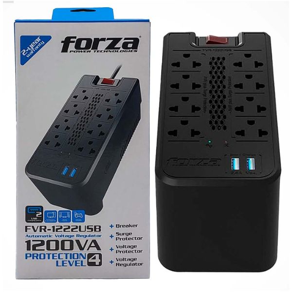 Estabilizador 8 tomas Forza 1200VA (FVR-1222USB)