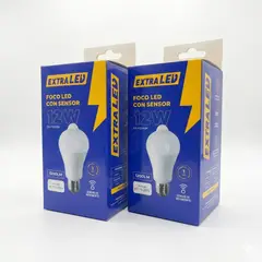 EXTRALED - Pack x2 Foco LED Sensor de Movimiento PIR 12W E27