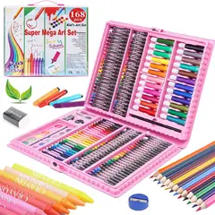 GENERICO - Set de Arte Set lápices de Colores Acuarelas 168 pzs - Rosado