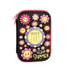 GENERICO - Cartuchera Infantil con Calculadora Diseño Flores 3D PREMIUM