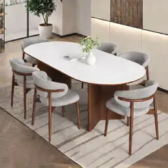 STIL NOVO - JUEGO DE COMEDOR NOGAL 6 SILLAS LUNA  PLATA