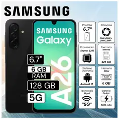SAMSUNG - Celular Galaxy A26 5G 6.7" Pulg. 6GB RAM 128GB Android 15 - Blue Black