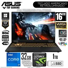 ASUS - Laptop Asus TUF Gaming F16 FX608JMR Intel Core i7 14650HX 32GB RAM 1TB SSD RTX 5060-8GB 16"  WUXGA