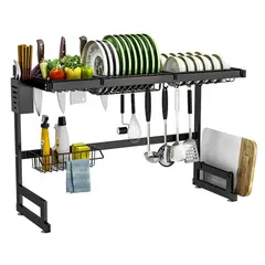 GENERICO - Organizador escurridor de platos de metal para cocina 2 niveles 85 cm