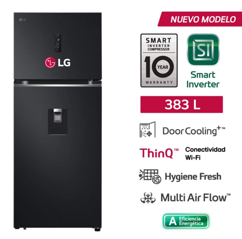 Refrigeradora LG Top Freezer 383L con Door Cooling Cleaning Time y ThinQ