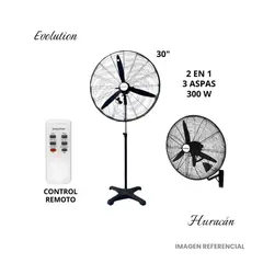 EVOLUTION - Ventilador Industrial Huracán 30" 300W - Control Remoto - 2 en 1 (Pared/Pedestal)