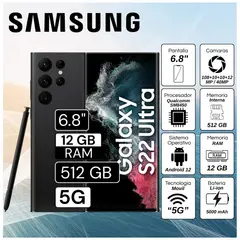 SAMSUNG - Celular Samsung Galaxy S22 Ultra 5G 6.8"  Pulg. 12GB RAM 512GB Android 12 - Negro