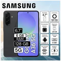 SAMSUNG - Celular Samsung Galaxy A36 5G  6.7"  Pulg. 6GB RAM 128GB Android 14  - Negro