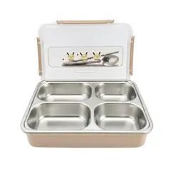 GENERICO - Taper de 4 Compartimientos para Niños y Adultos con Cuchara y Palillos Cubierto Diseño Kawaii