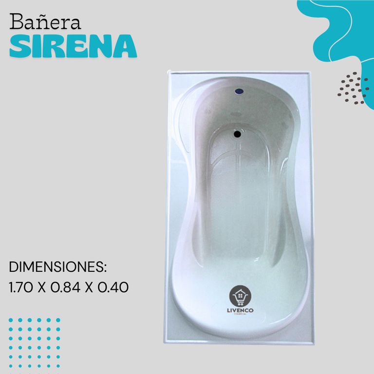 Tina de Baño Modelo Sirena 1.70 x 0.84 x 0.40cm