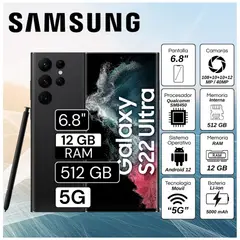 SAMSUNG - Celular Samsung Galaxy S22 Ultra 5G 6.8"  Pulg. 12GB RAM 512GB Android 12 - Negro