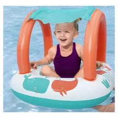 BESTWAY - Barco Inflable para Bebe con techo Multicolor Confort 84 CM X 67 CM